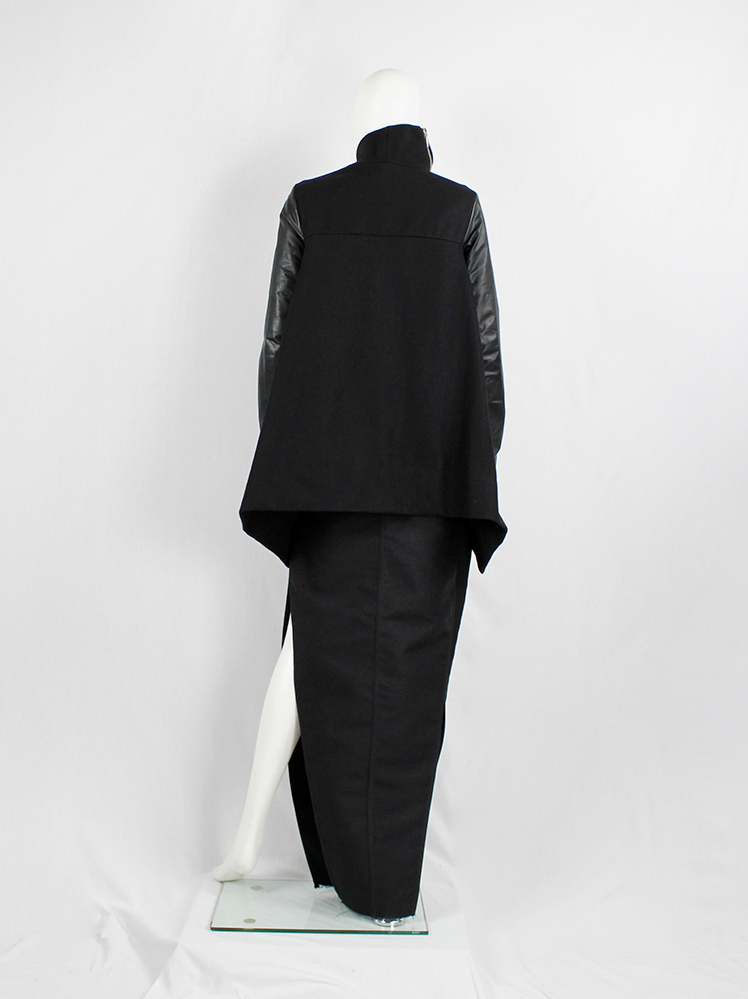 Rick Owens CRUST black winged jacket with leather sleeves and curved zipper fall 2009 (16)