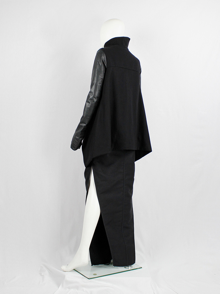 Rick Owens CRUST black winged jacket with leather sleeves and curved zipper fall 2009 (17)