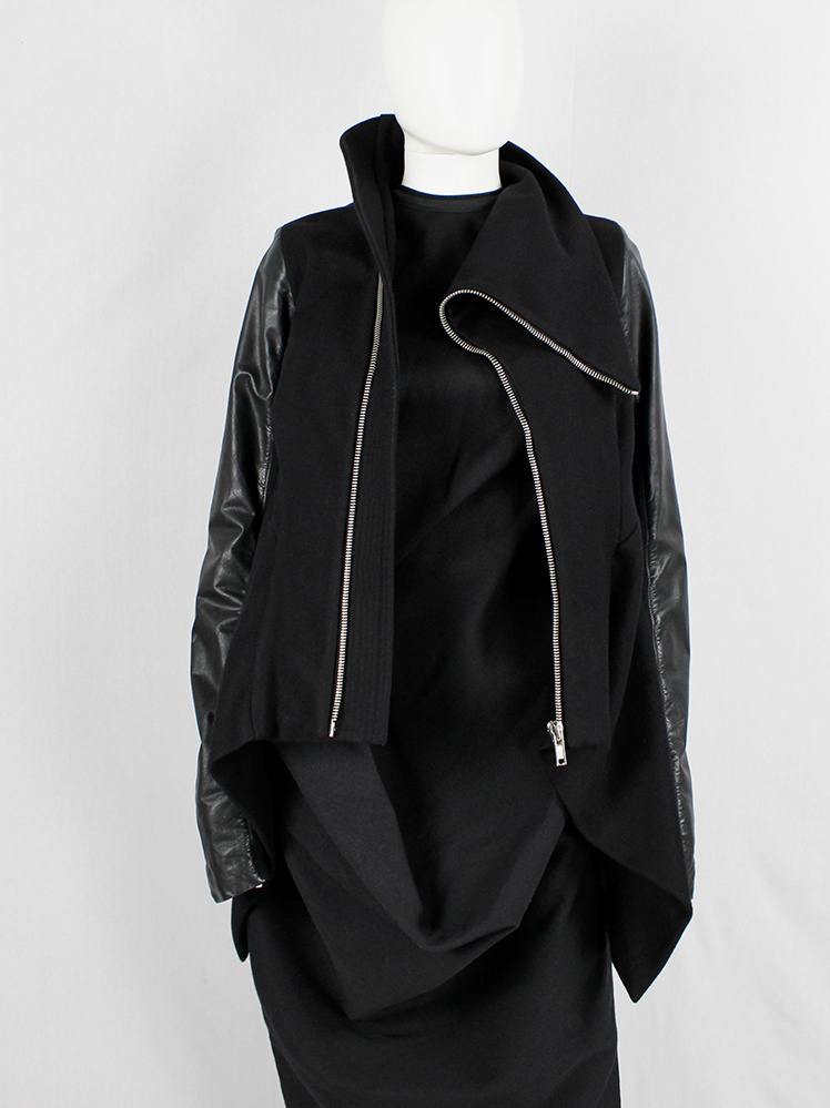 Rick Owens CRUST black winged jacket with leather sleeves and curved zipper fall 2009 (6)