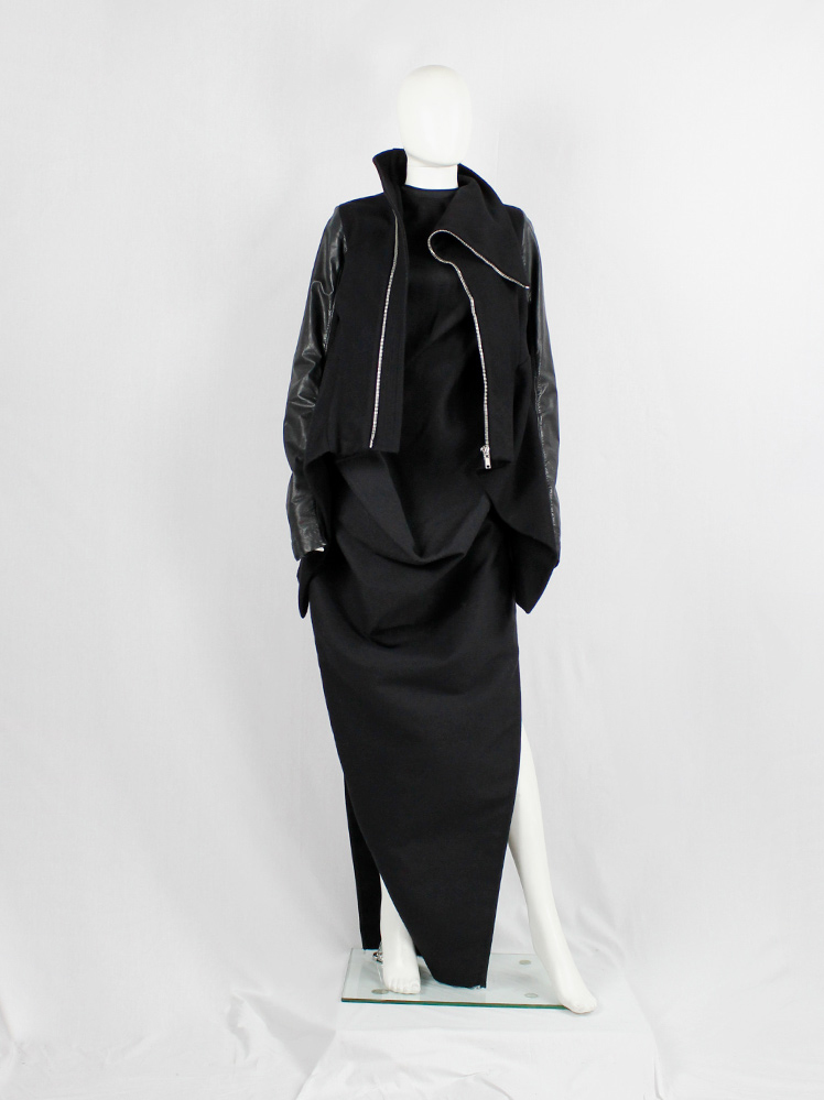 Rick Owens CRUST black winged jacket with leather sleeves and curved zipper fall 2009 (8)