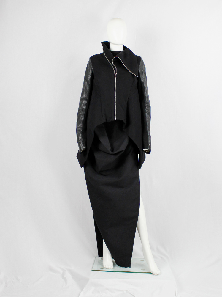 Rick Owens CRUST black winged jacket with leather sleeves and curved zipper fall 2009 (9)