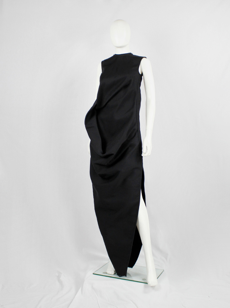 Rick Owens GLITTER black maxi dress with ellipse drape and side slits fall 2017 (15)