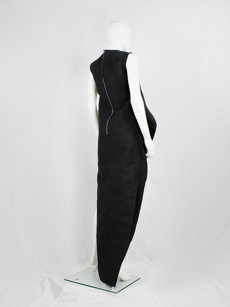 Rick Owens GLITTER black maxi dress with ellipse drape and side slits fall 2017 (25)