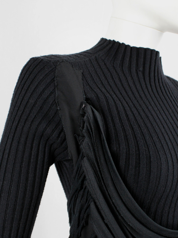 Undercover black knit dress with mock turtleneck and wrapped in shredded t-shirt straps spring 2006 (1)