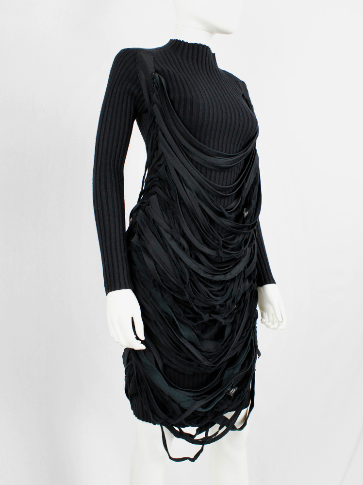 Undercover black knit dress with mock turtleneck and wrapped in shredded t-shirt straps spring 2006 (21)