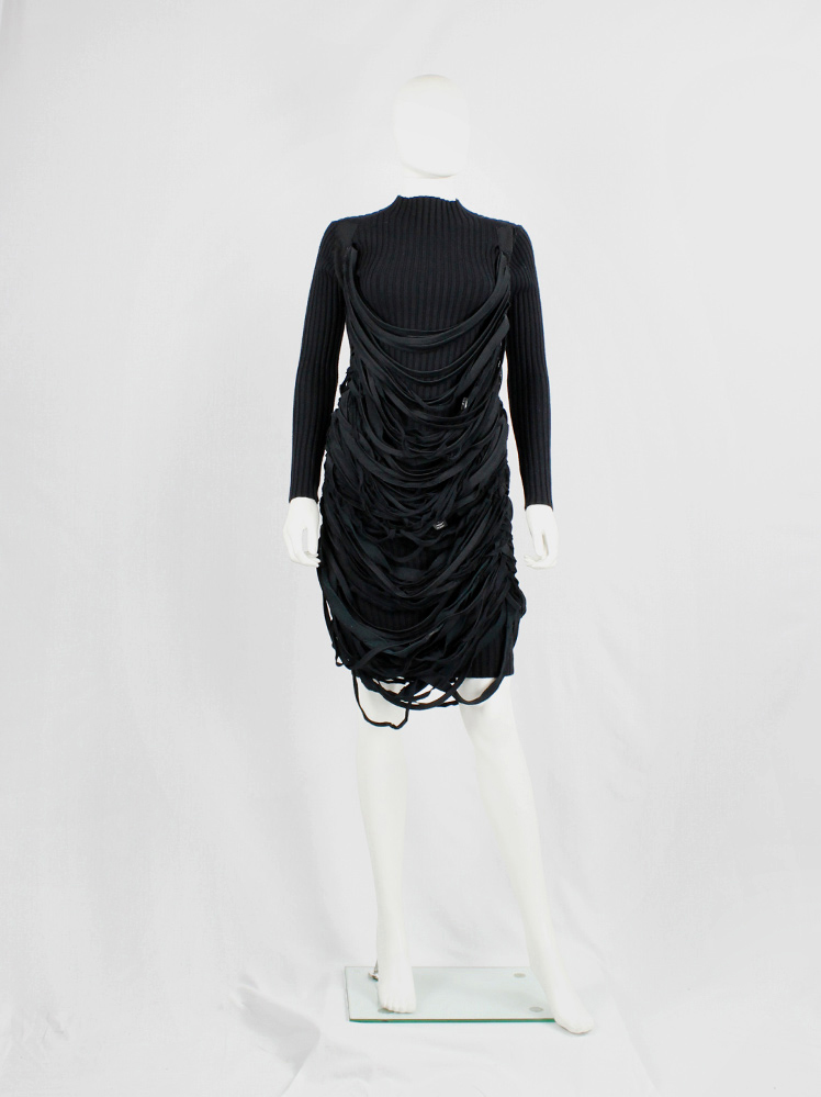 Undercover black knit dress with mock turtleneck and wrapped in shredded t-shirt straps spring 2006 (22)