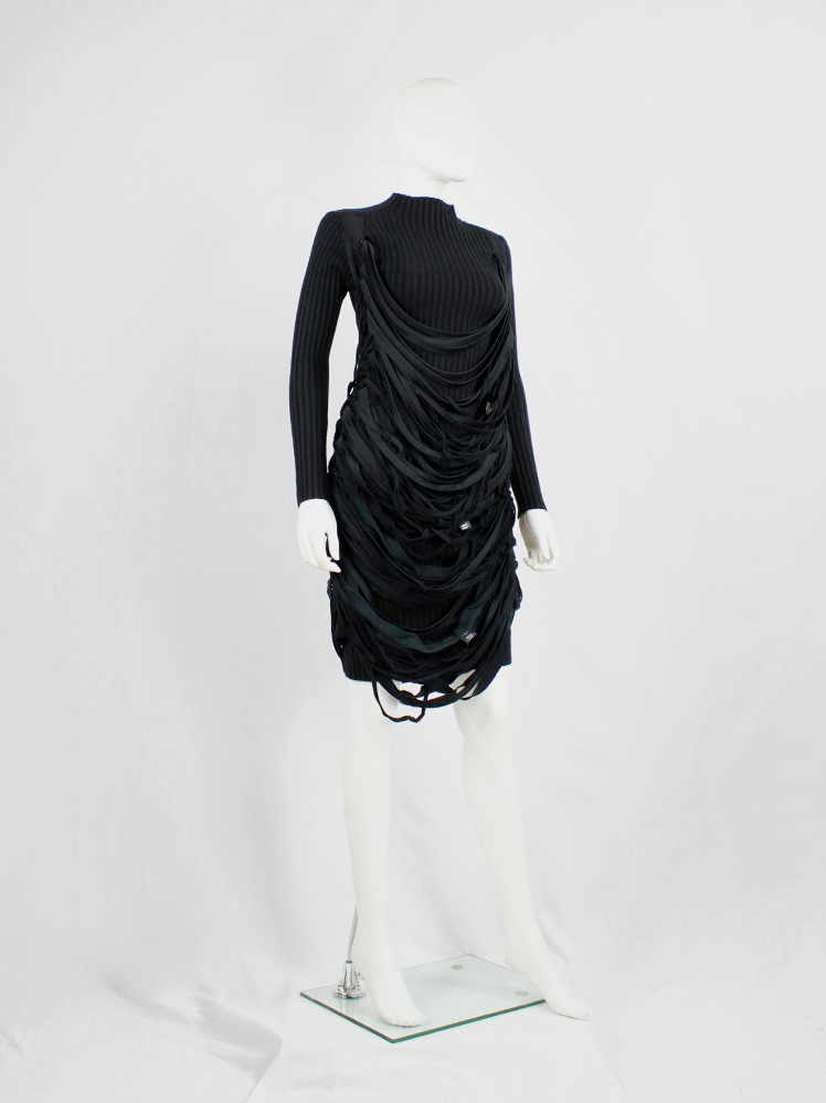 Undercover black knit dress with mock turtleneck and wrapped in shredded t-shirt straps spring 2006 (23)