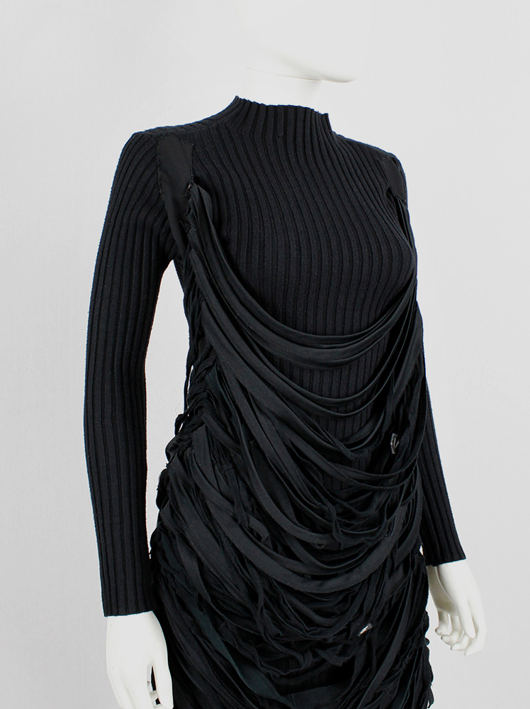 Undercover black knit dress with mock turtleneck and wrapped in shredded t-shirt straps spring 2006 (24)