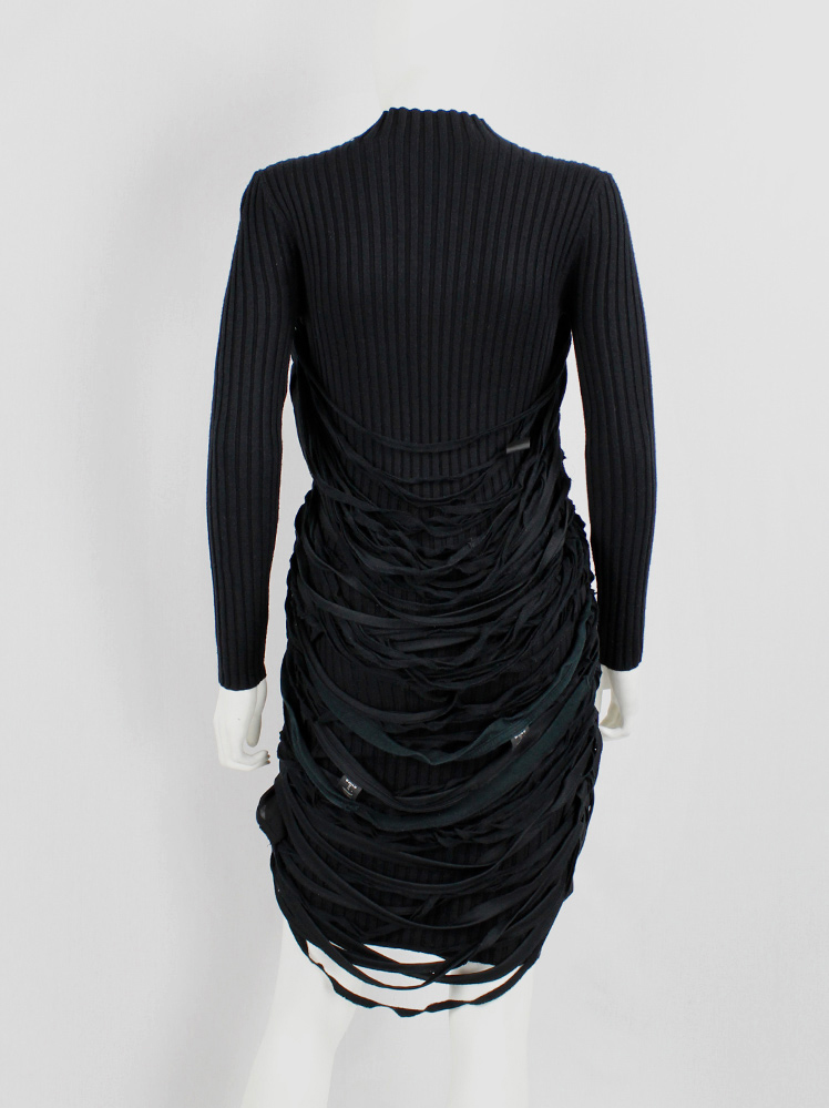 Undercover black knit dress with mock turtleneck and wrapped in shredded t-shirt straps spring 2006 (3)