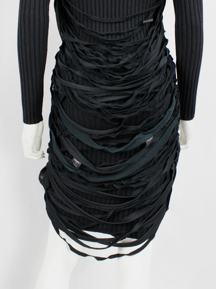 Undercover black knit dress with mock turtleneck and wrapped in shredded t-shirt straps spring 2006 (4)