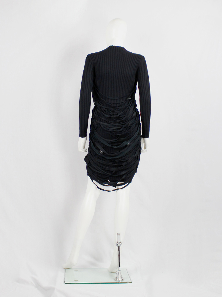 Undercover black knit dress with mock turtleneck and wrapped in shredded t-shirt straps spring 2006 (7)