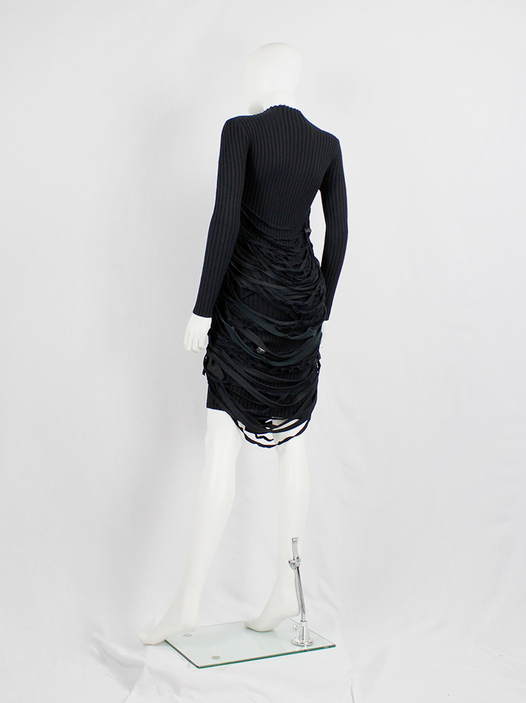 Undercover black knit dress with mock turtleneck and wrapped in shredded t-shirt straps spring 2006 (8)