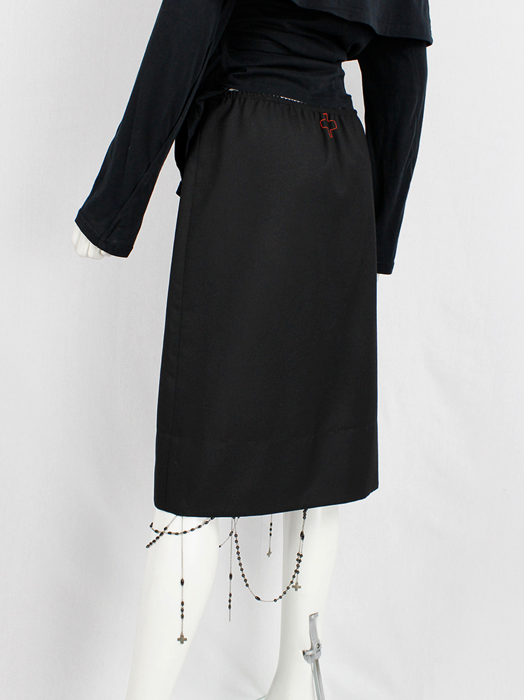 vintage A f Vandevorst black skirt with strands of rosary beads draped on the hemline fall 2001 (1)