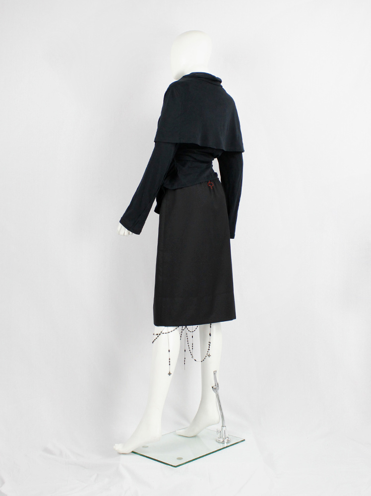 vintage A f Vandevorst black skirt with strands of rosary beads draped on the hemline fall 2001 (5)