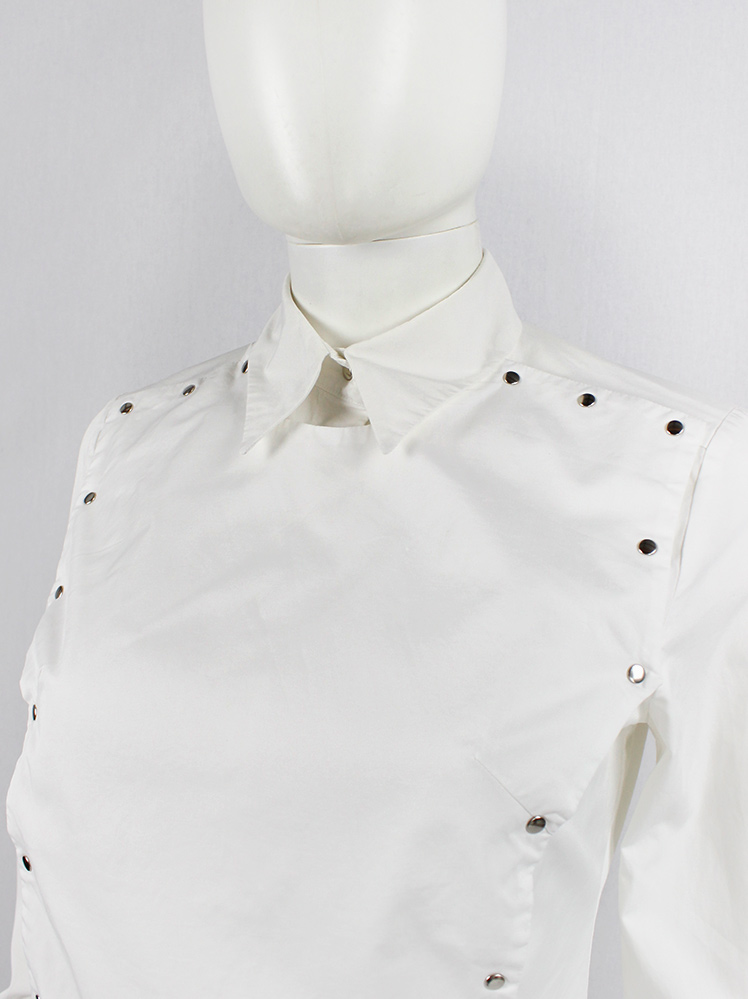 vintage AF Vandevorst white shirt with silver studs and removable front panel fall 1998 (1)