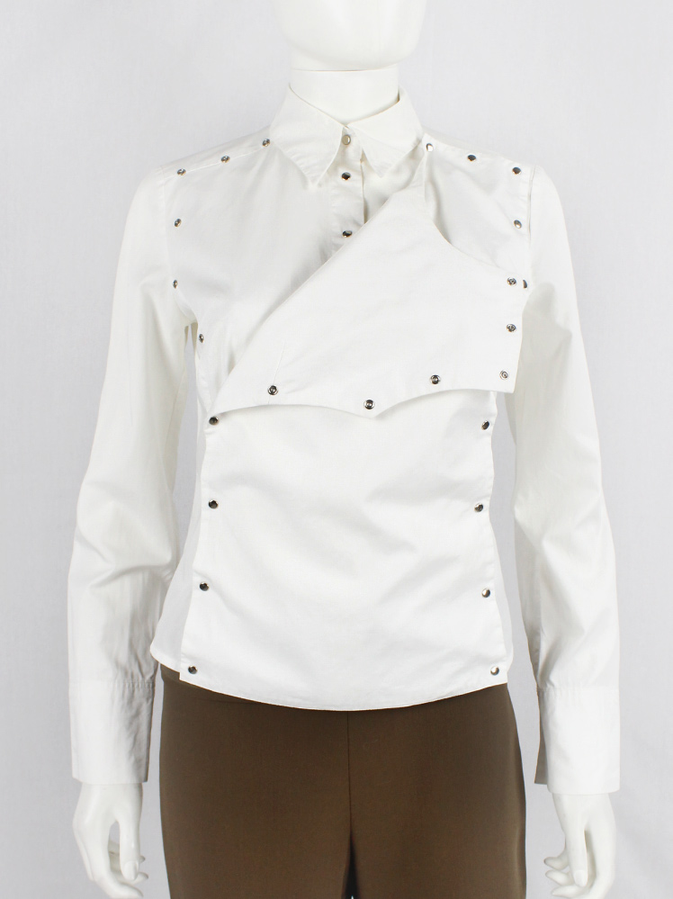 vintage AF Vandevorst white shirt with silver studs and removable front panel fall 1998 (11)