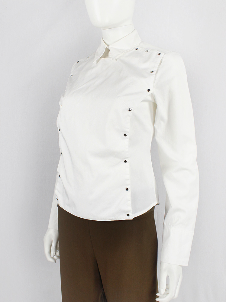 vintage AF Vandevorst white shirt with silver studs and removable front panel fall 1998 (19)