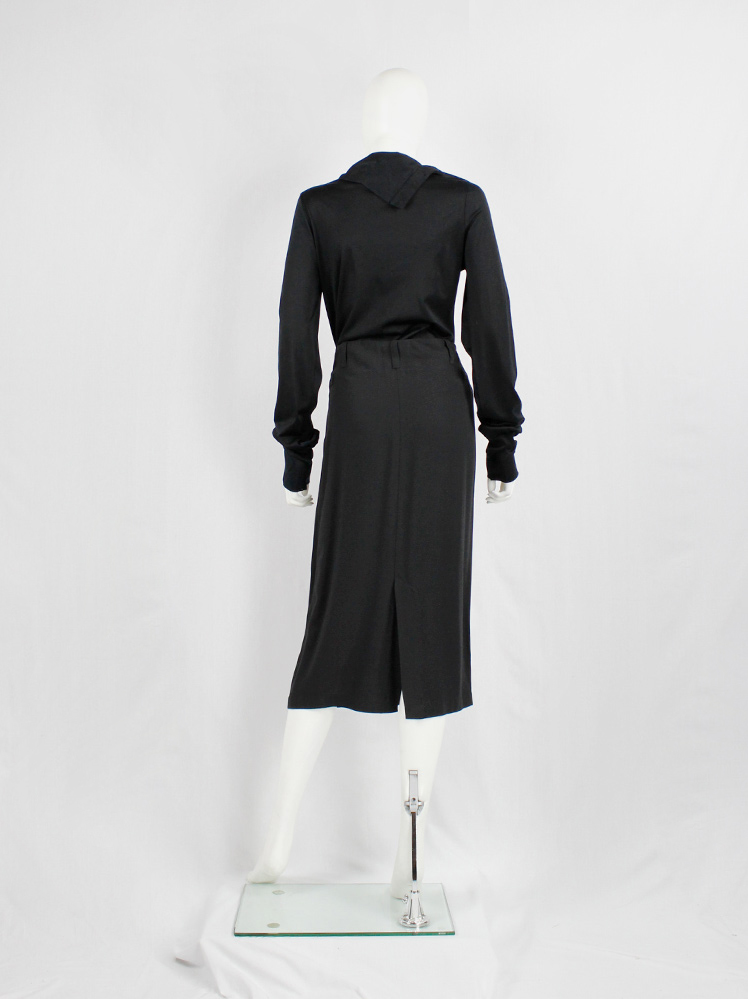 vintage Ann Demeulemeester Blanche black skirt with two belts and paperbag waist re-edition of spring 2004 (3)
