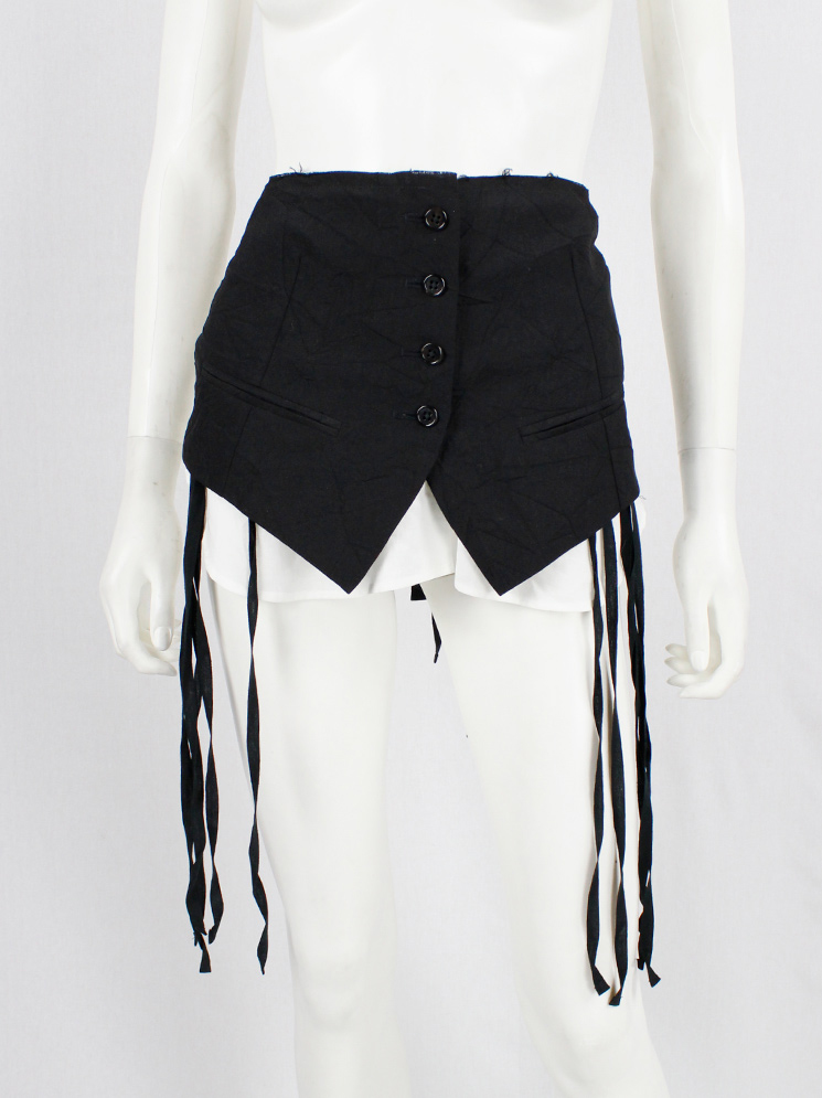 vintage Ann Demeulemeester black belt made of a wrinkled waistcoat with shirt underlayer and multiple straps (1)