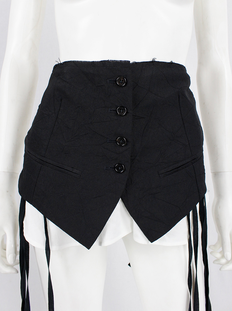 vintage Ann Demeulemeester black belt made of a wrinkled waistcoat with shirt underlayer and multiple straps (6)