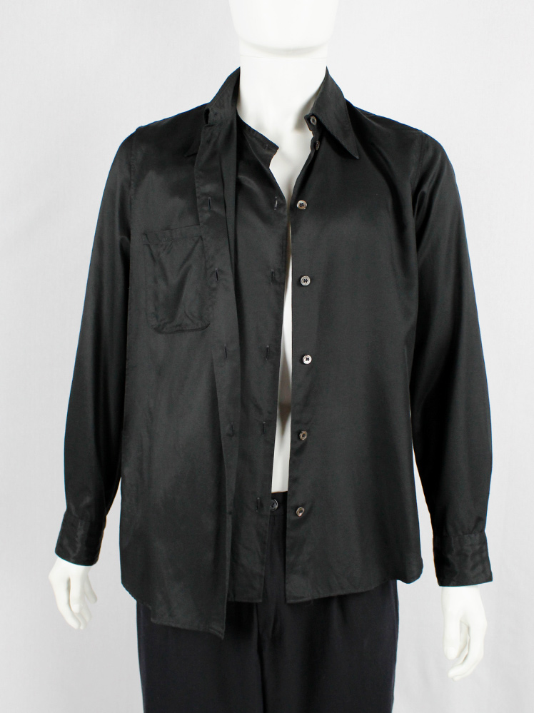 vintage Ann Demeulemeester black deconstructed shirt with extra front panel 1990s 90s (7)