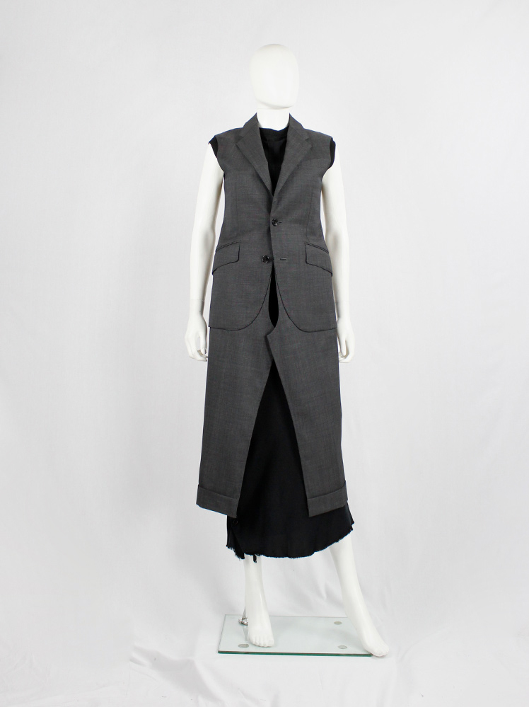 vintage Junya Watanabe grey long waistcoat made of a deconstructed pantsuit spring 2017 (1)