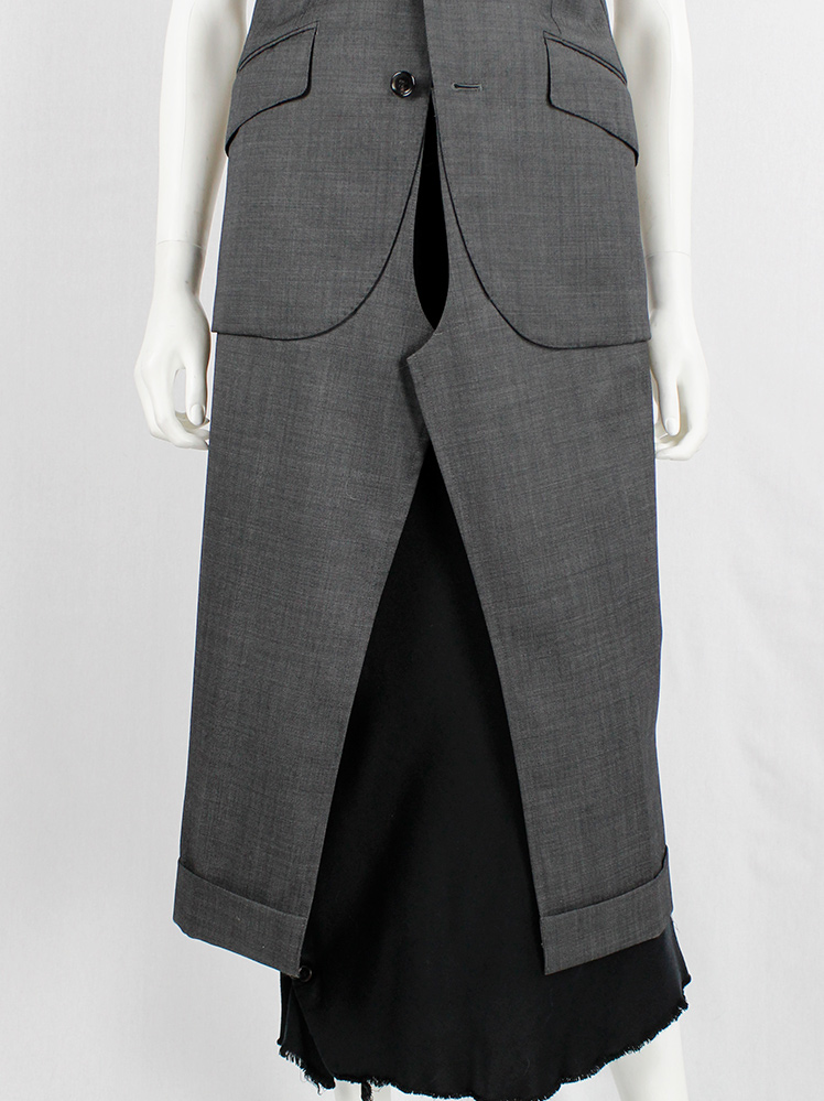 vintage Junya Watanabe grey long waistcoat made of a deconstructed pantsuit spring 2017 (4)