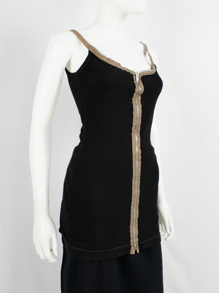 vintage Maison Martin Margiela black long top with brown zipper edges and staps spring 1992 (1)