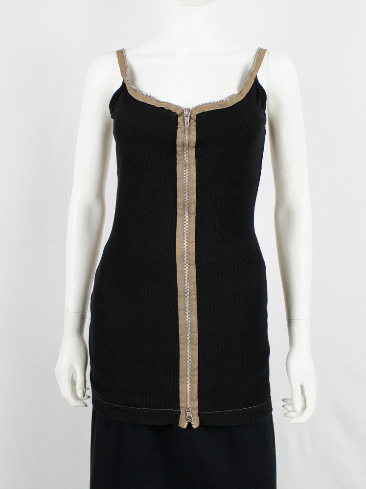 vintage Maison Martin Margiela black long top with brown zipper edges and staps spring 1992 (16)