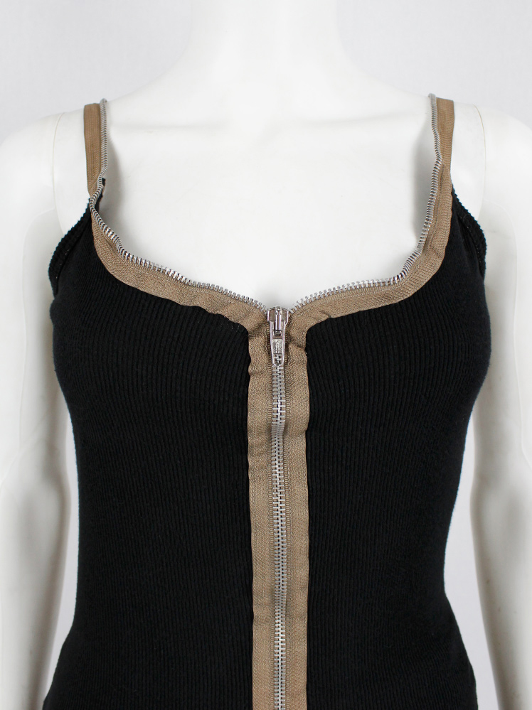 vintage Maison Martin Margiela black long top with brown zipper edges and staps spring 1992 (2)