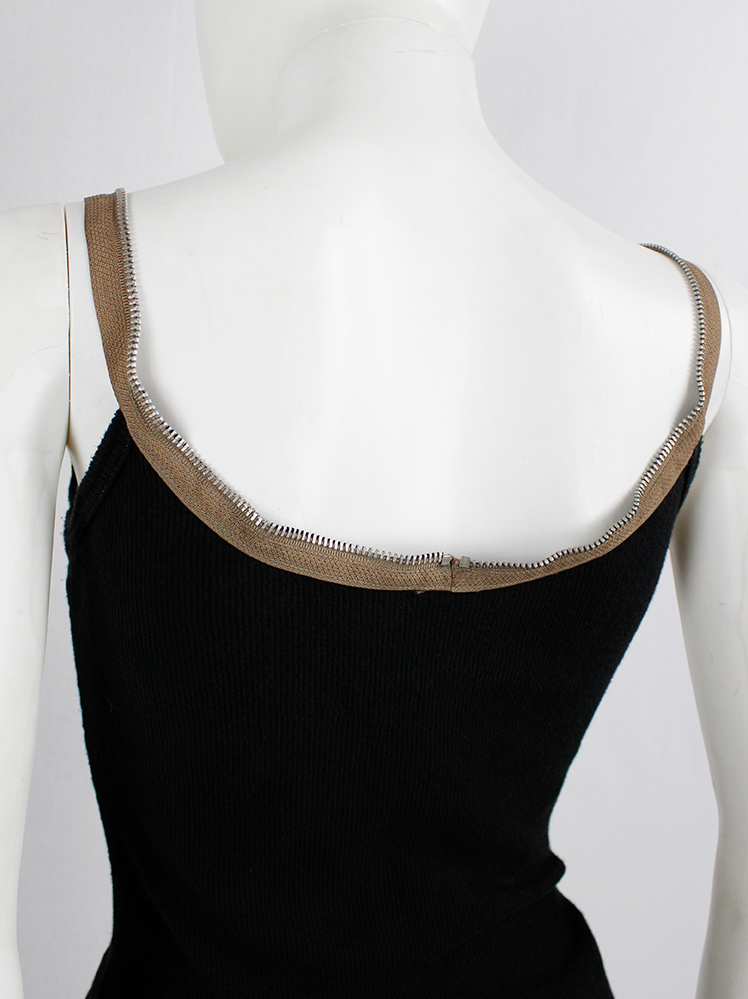 vintage Maison Martin Margiela black long top with brown zipper edges and staps spring 1992 (8)
