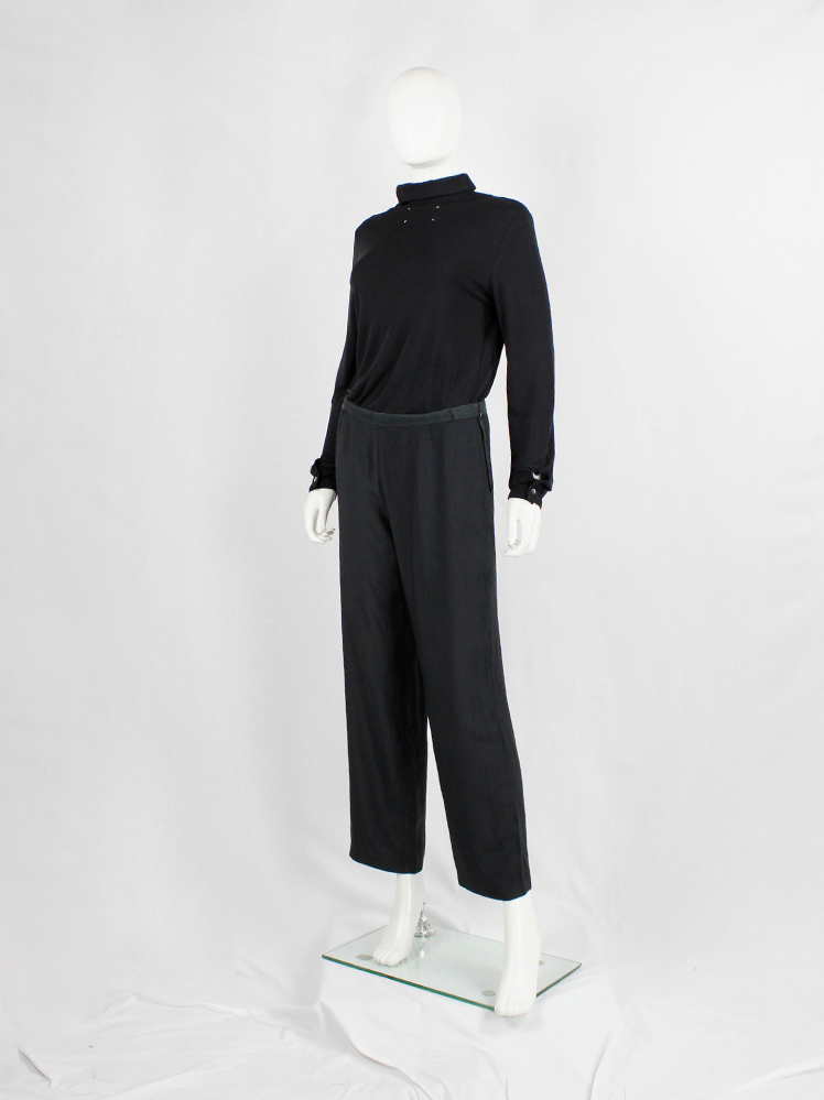 vintage Maison Martin Margiela dark blue trousers with inside-out waistband and darts spring 2003 (14)