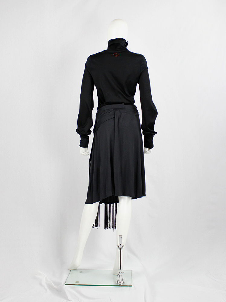 vintage Veronique Branquinho dark grey skirt with panels of macramé decoration and fringes spring 2007 (10)