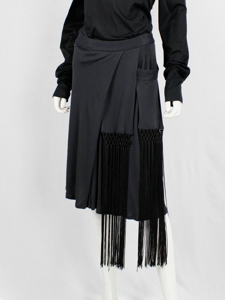 vintage Veronique Branquinho dark grey skirt with panels of macramé decoration and fringes spring 2007 (6)