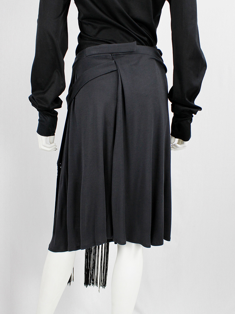 vintage Veronique Branquinho dark grey skirt with panels of macramé decoration and fringes spring 2007 (8)