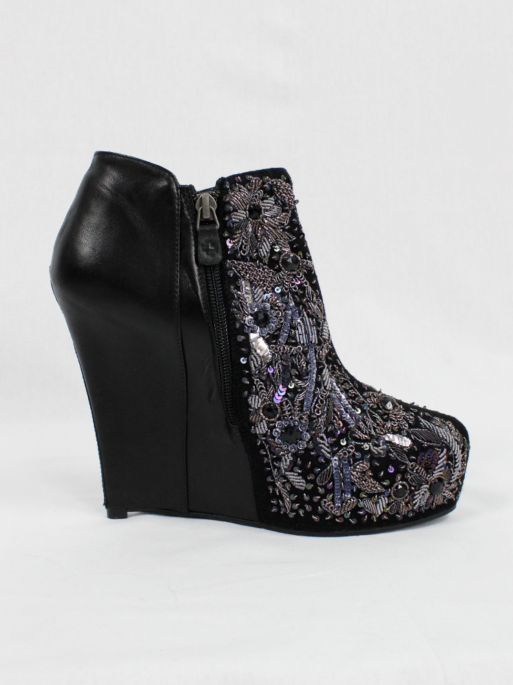 vintage a f Vandevorst black platform wedge boots with beaded and embroidered front fall 2012 (14)