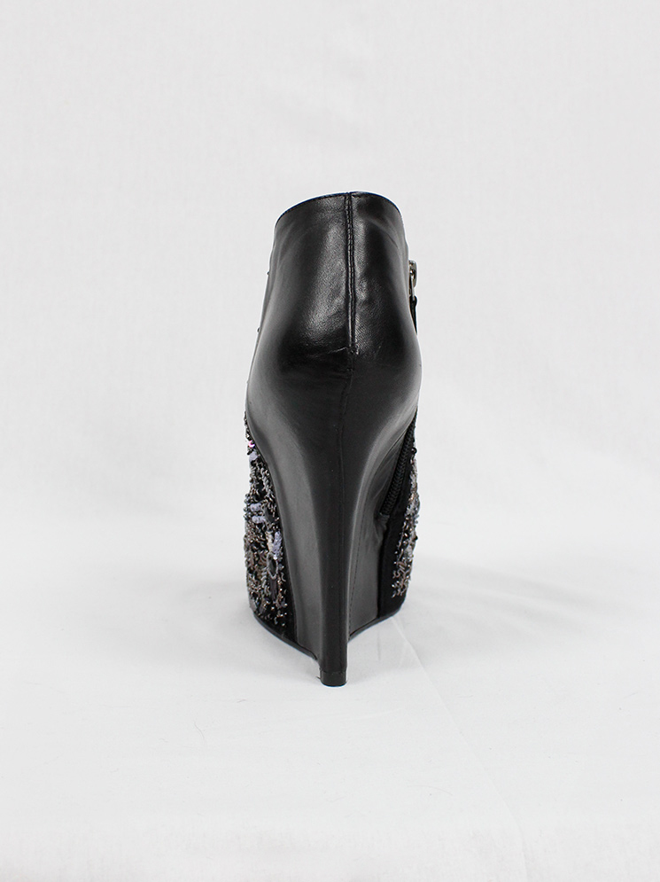 vintage a f Vandevorst black platform wedge boots with beaded and embroidered front fall 2012 (16)