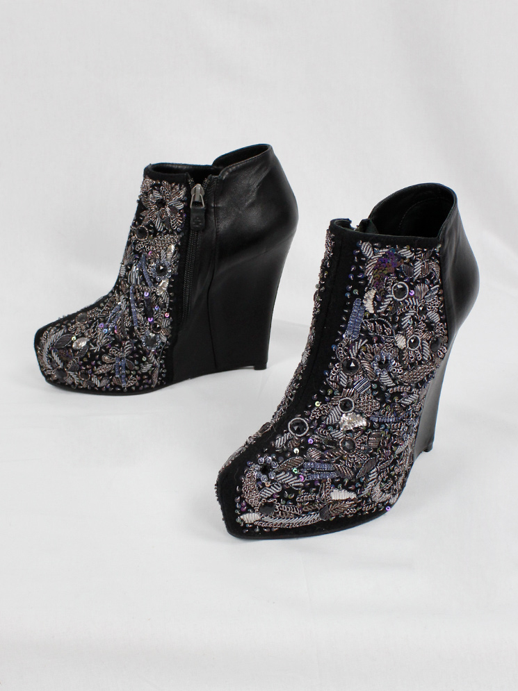 vintage a f Vandevorst black platform wedge boots with beaded and embroidered front fall 2012 (2)