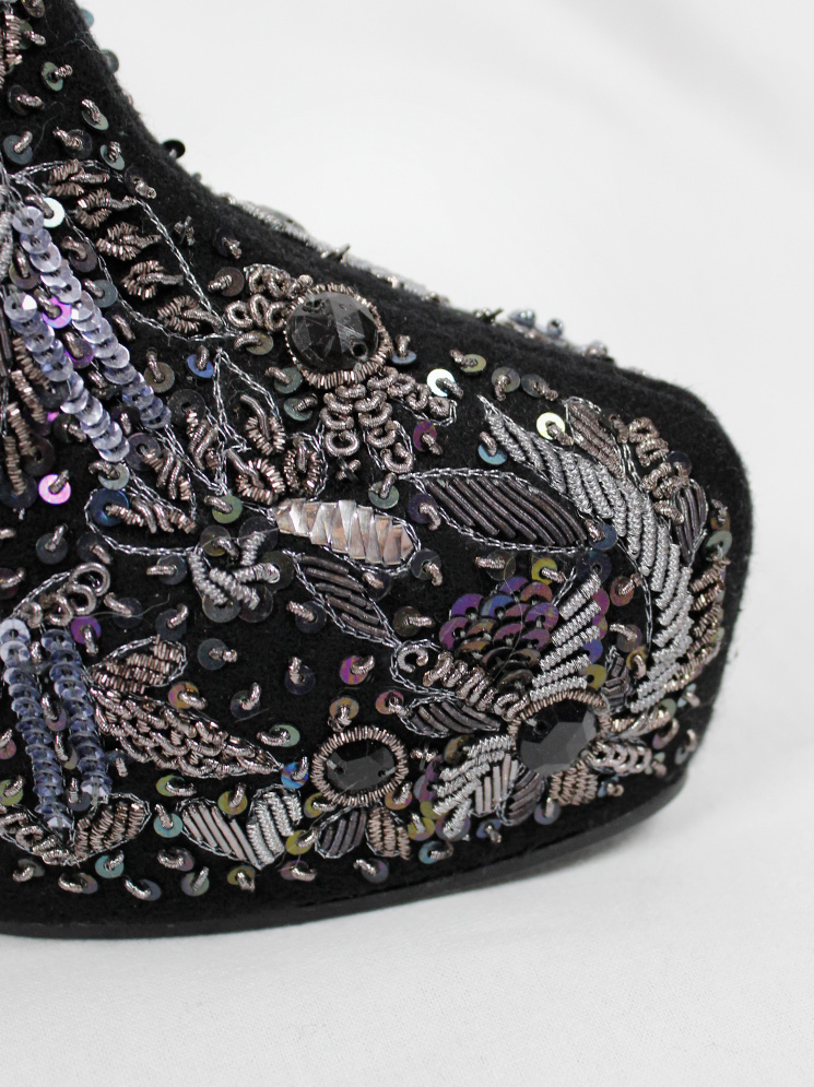 vintage a f Vandevorst black platform wedge boots with beaded and embroidered front fall 2012 (6)