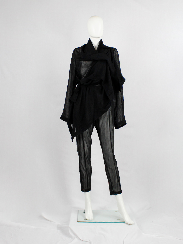 Ann Demeulemeester black sheer trousers with tapered legs early 1990s (1)