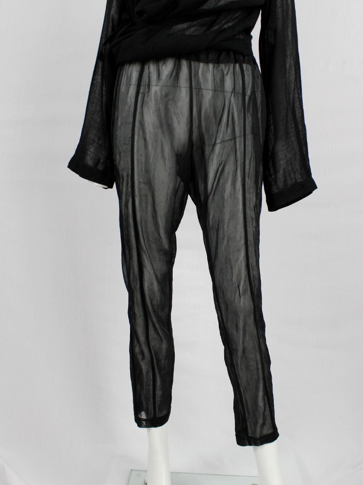 Ann Demeulemeester black sheer trousers with tapered legs early 1990s (2)