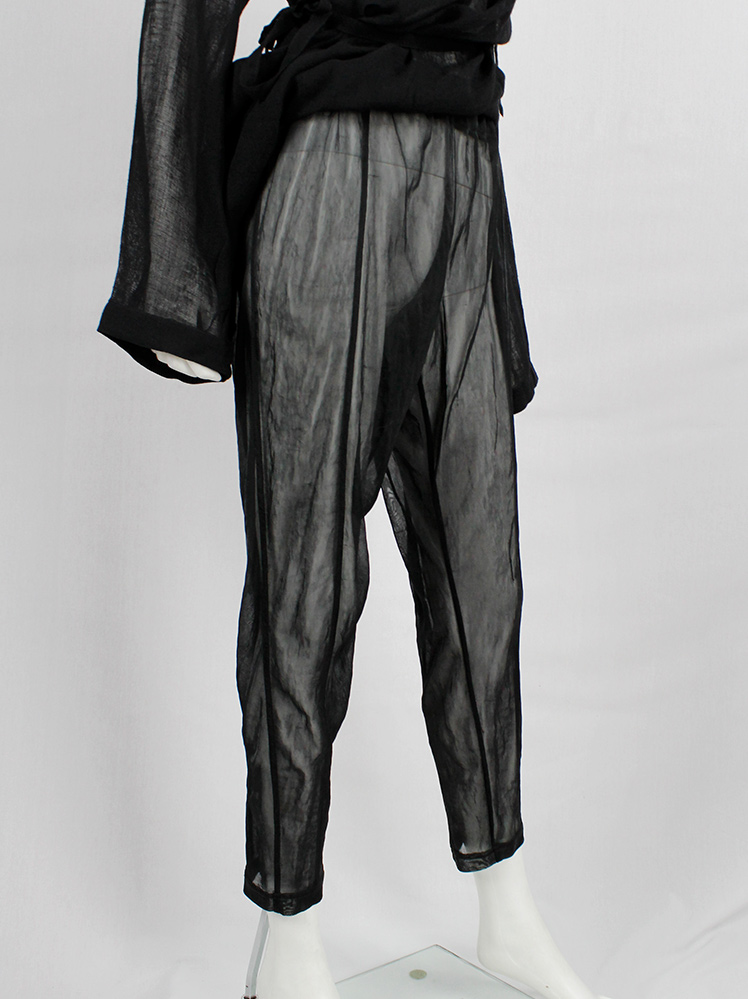 Ann Demeulemeester black sheer trousers with tapered legs early 1990s (4)