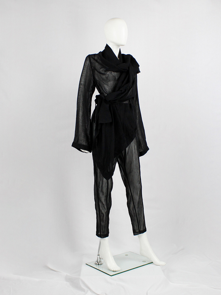 Ann Demeulemeester black sheer trousers with tapered legs early 1990s (6)