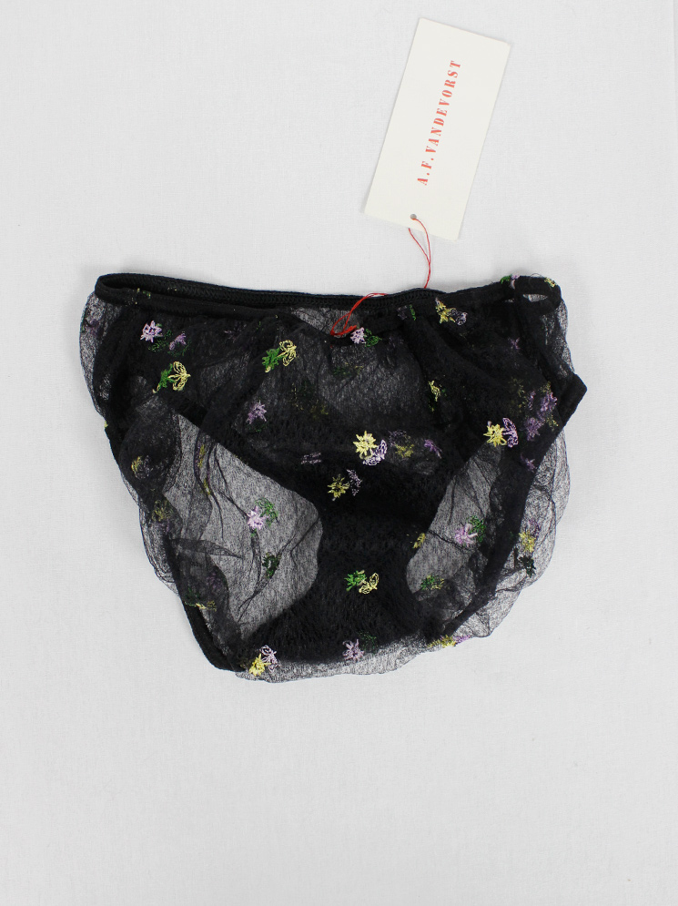af Vandevorst black sheer double layered briefs with embroidered flowers spring 1999 (6)