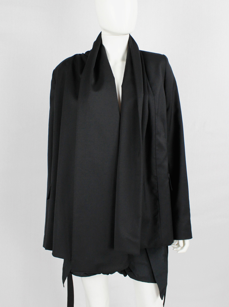 vintage A F Vandevorst black jacket with oversized shawl collar tied in the front fall 2009 (1)