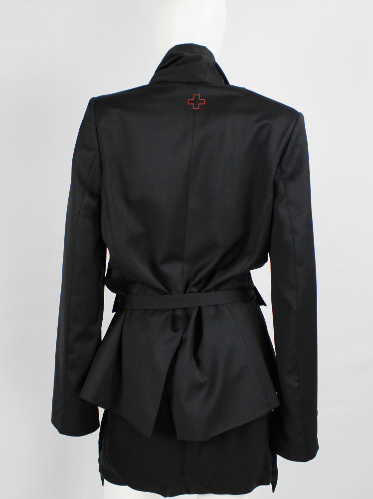 vintage A F Vandevorst black jacket with oversized shawl collar tied in the front fall 2009 (10)