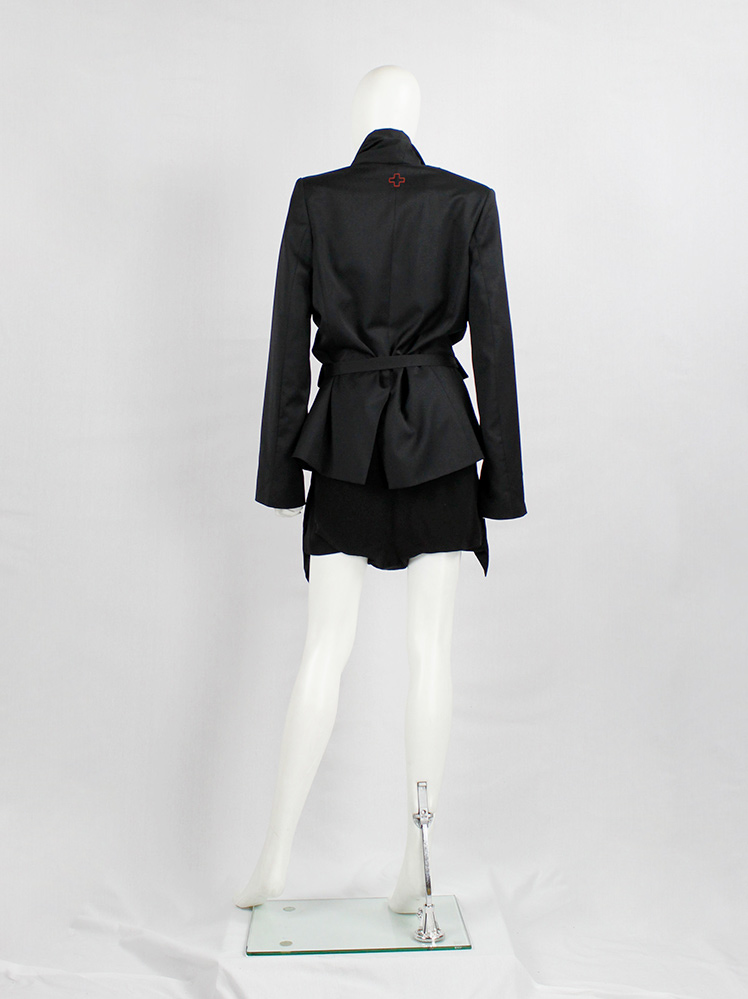 vintage A F Vandevorst black jacket with oversized shawl collar tied in the front fall 2009 (12)