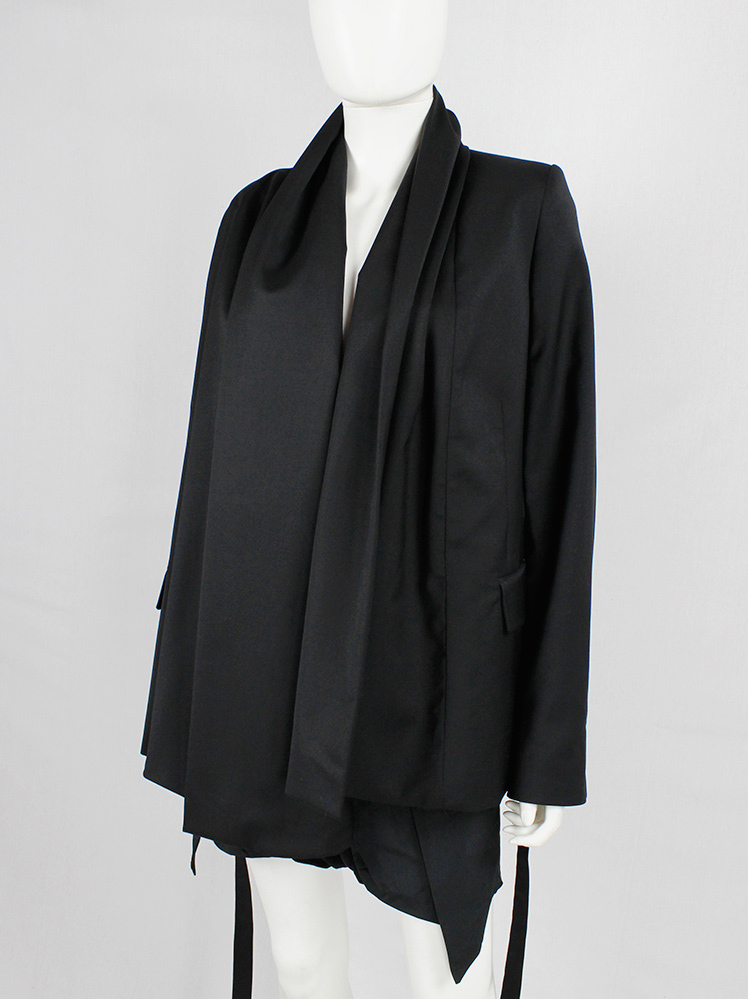vintage A F Vandevorst black jacket with oversized shawl collar tied in the front fall 2009 (2)