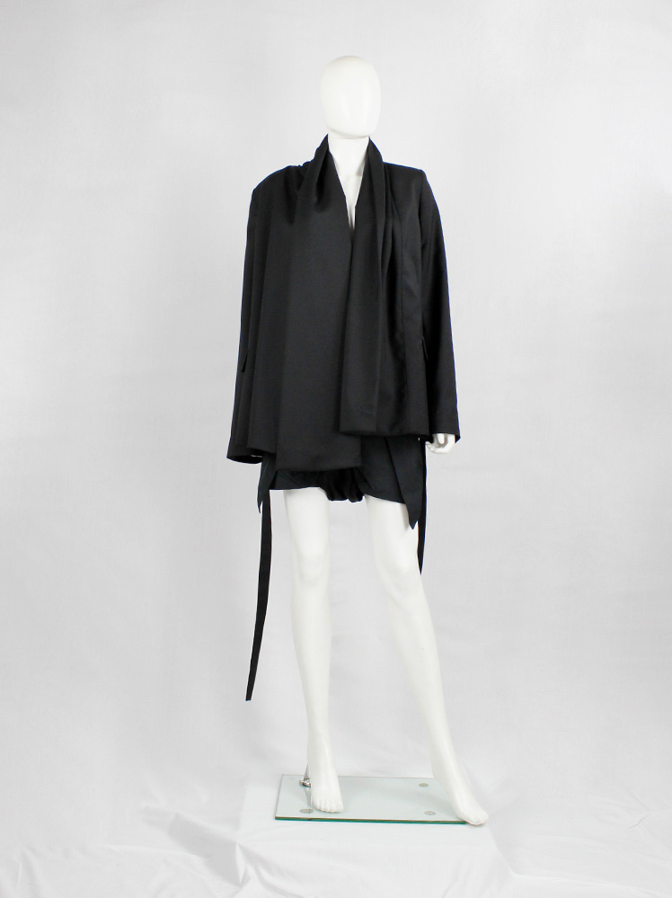 vintage A F Vandevorst black jacket with oversized shawl collar tied in the front fall 2009 (3)