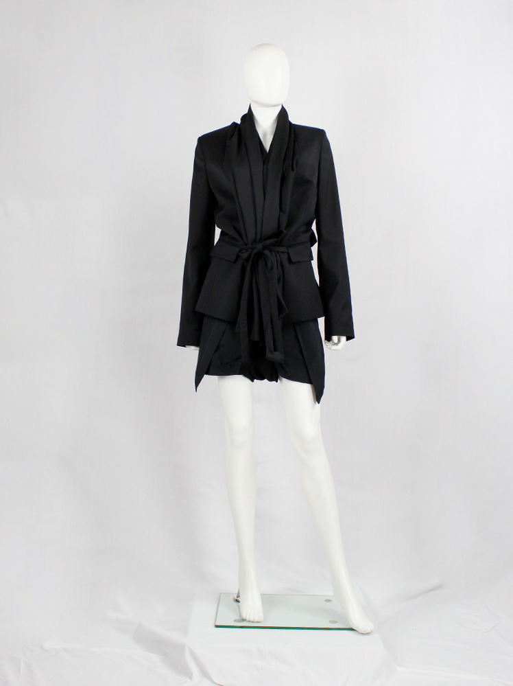 vintage A F Vandevorst black jacket with oversized shawl collar tied in the front fall 2009 (4)